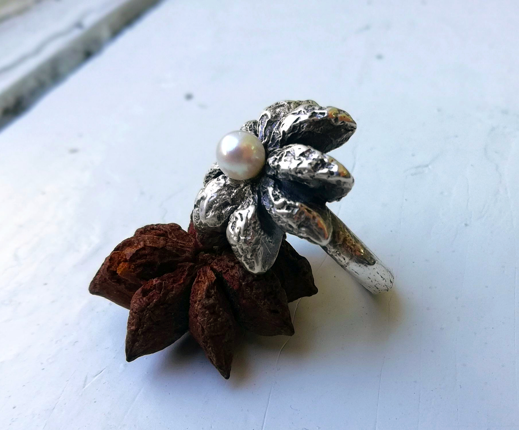 Metal clay – un material revolutionar - Cristina Stoica inel organic cu perla