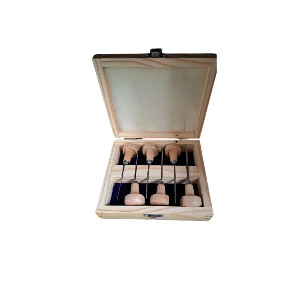 Set 6 unelte gravura in cutie de lemn